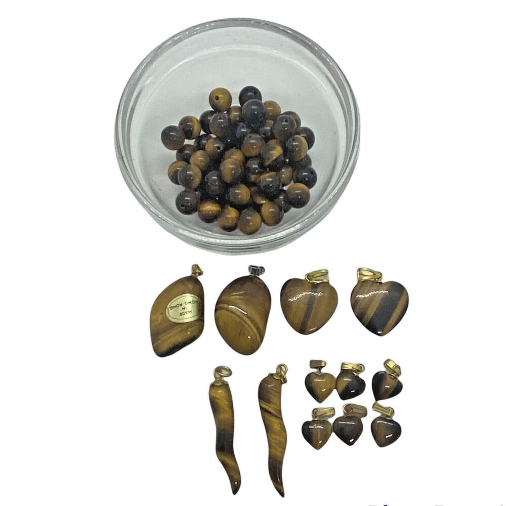 Tigers eye Stones Crystals  Heart Round Necklace Pendant Charm Crafting Supply